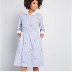 ModCloth blue striped cotton cactus dress button down plus size 28